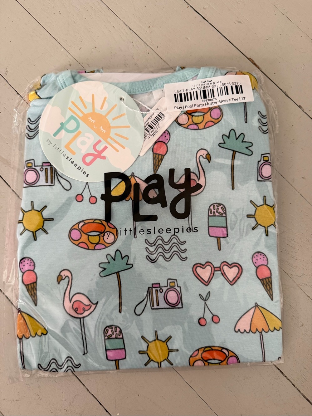 Little Sleepies Kids Light Blue Summer Print flutter sleeve tee